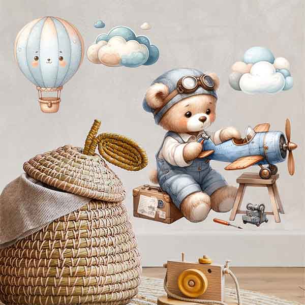 استیکر کودک راتیانا مدل cute pilot bear