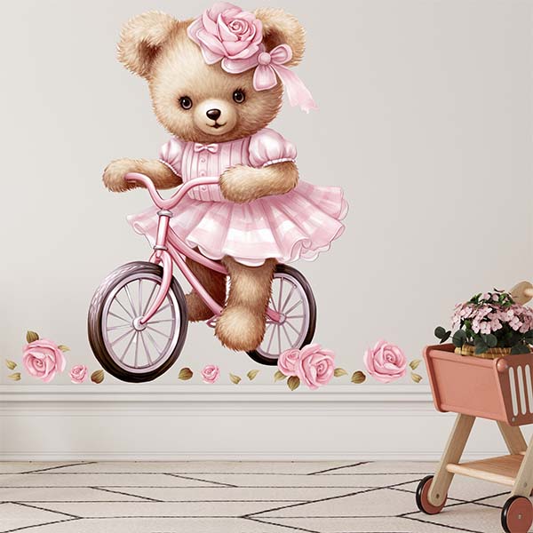 استیکر دیواری کودک راتیانا مدل teddy on bike
